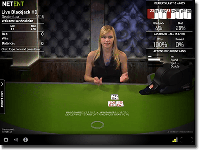 NetEnt live dealer blackjack low stakes